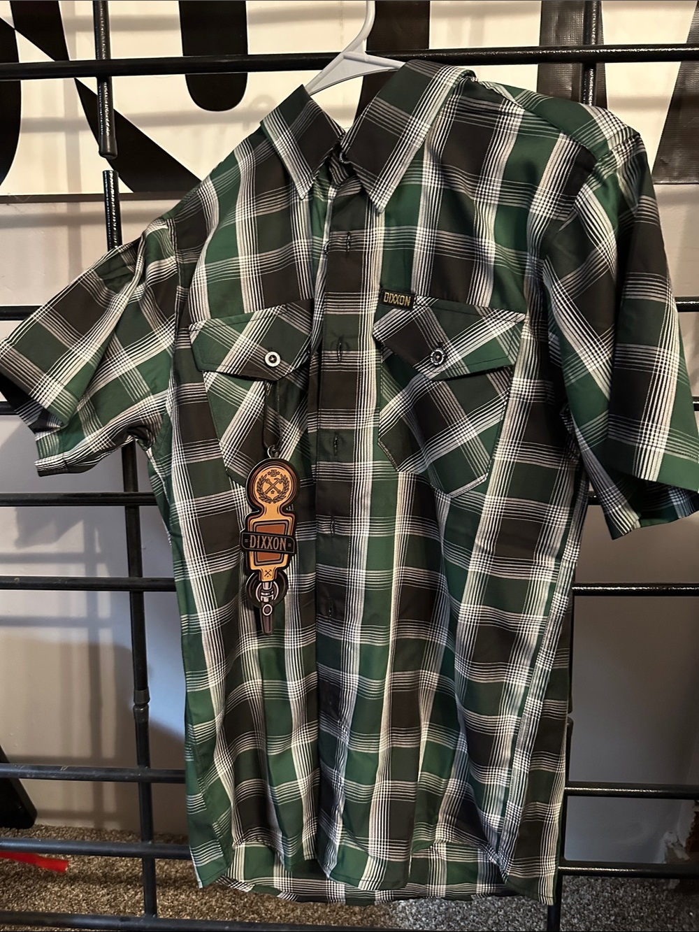 DIXXON Green and Black Plaid Short Sleeve Button-Up